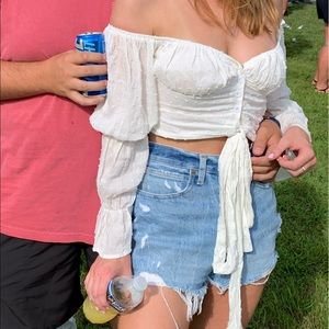 White Peasant Style Crop Top